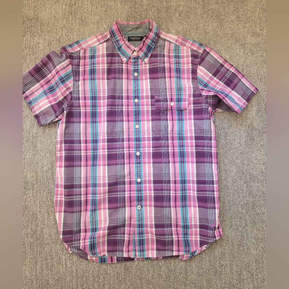 Nautica Men's Plaid Shirt in Purple and Blue